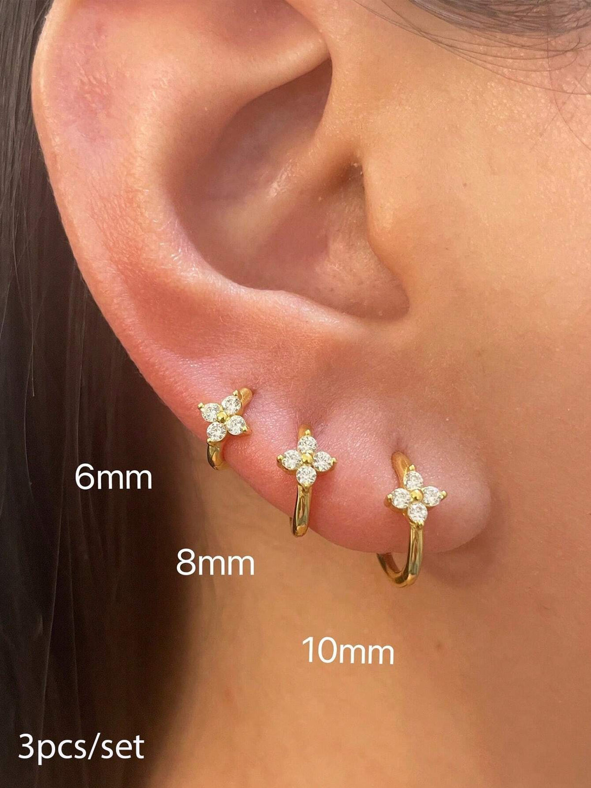 SHEIN 3pcs Dainty Tiny Huggie Hoop Earrings 14K Gold