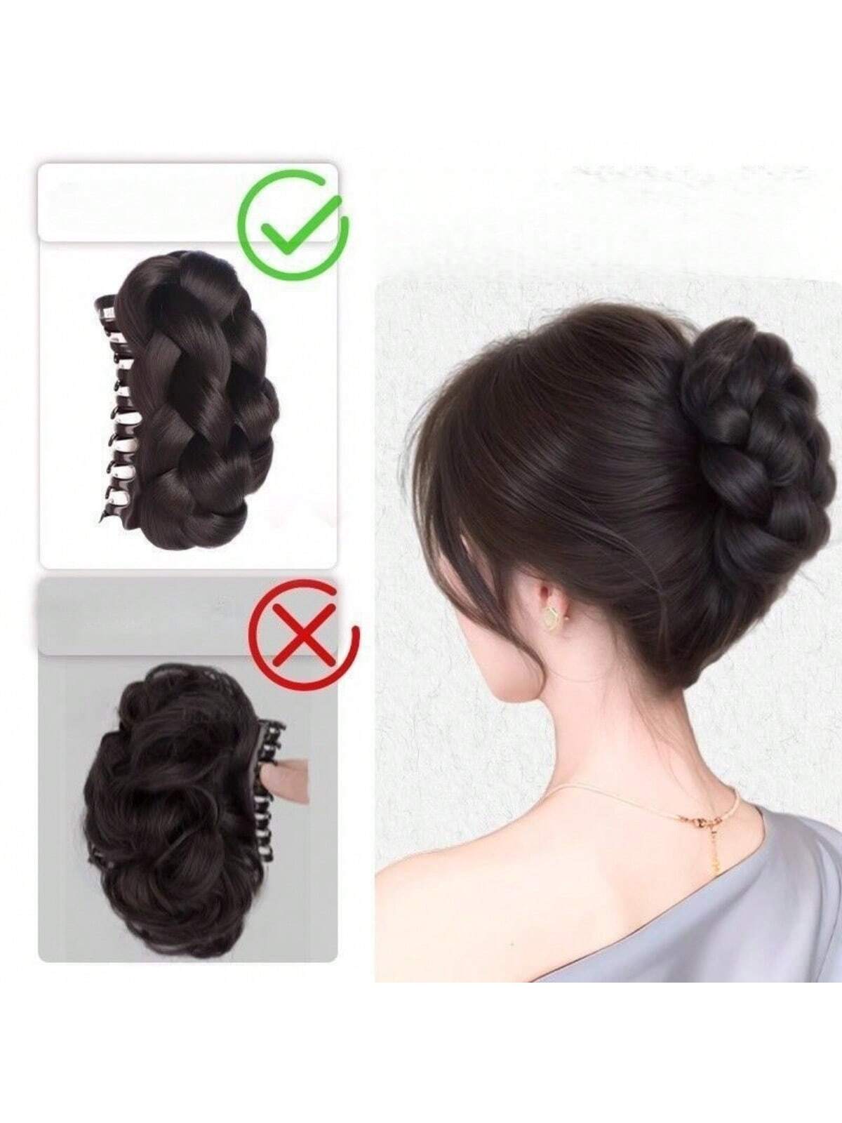 SHEIN Braided Synthetic Fiber Hair Bun Maker, High Crown Braided Bun Claw Clip