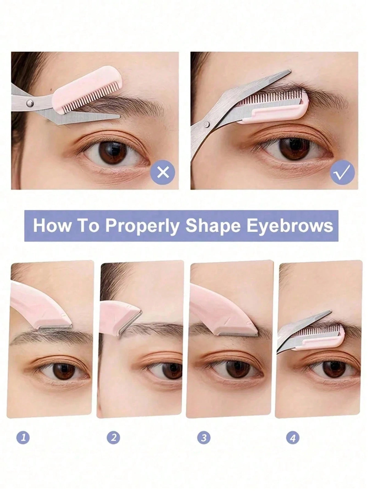 SHEIN Stainless Steel Eyebrow Trimmer Scissors Set With Comb, Suitable For Any Skin Type Beauty Tools