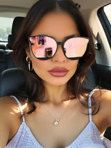 SHEIN Plastic Geometric Full Frame Decoration Mirrored Reflective Women Fashion Glasses