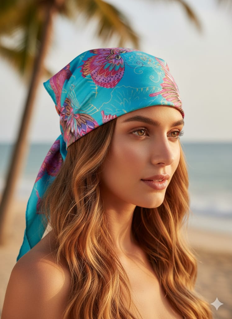 SHEIN Allover Butterfly Print Satin Bandana & Hair Scarf