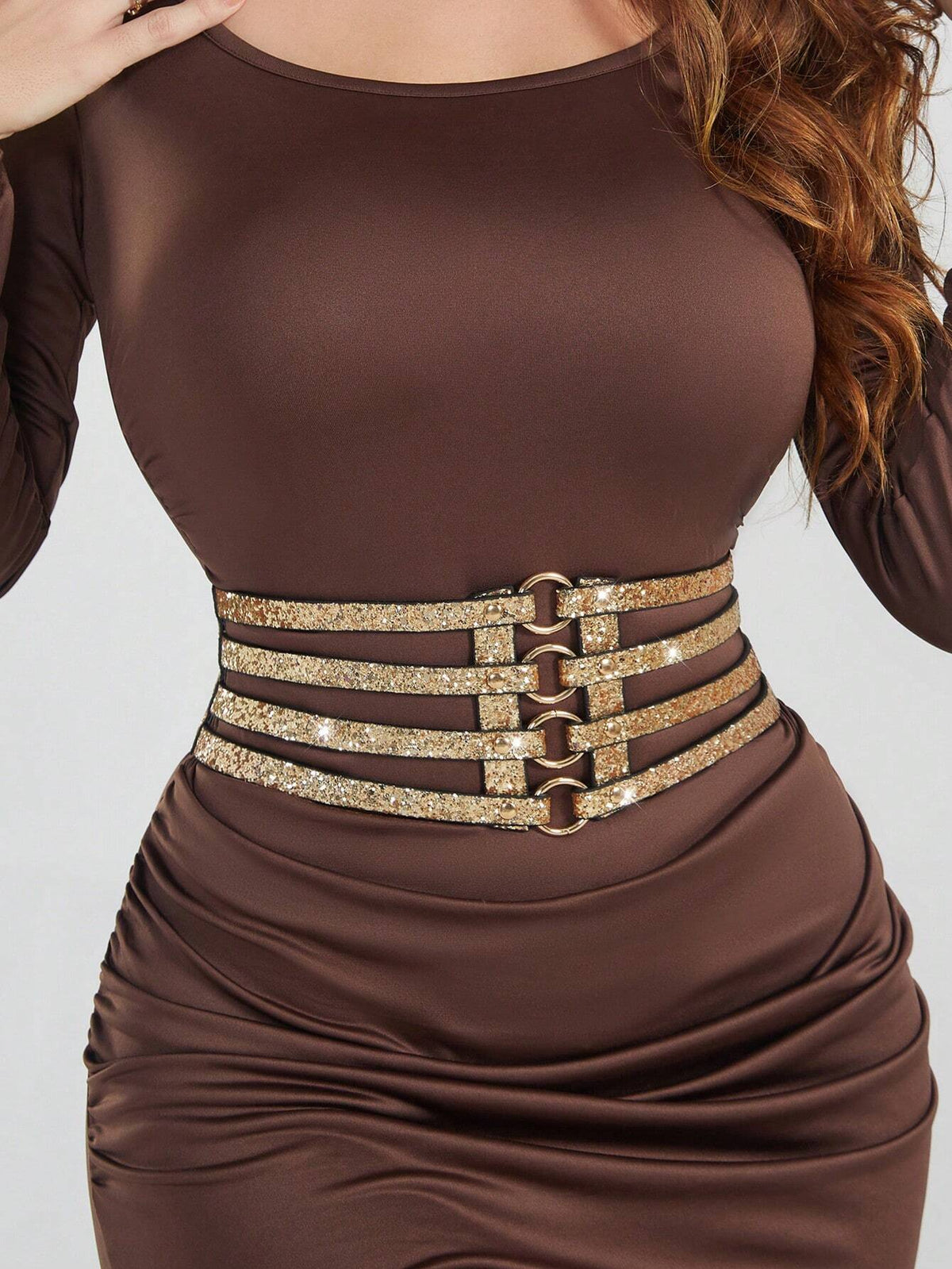 SHEIN 1pc Hollow Out Shiny Sequin Waist Belt 4-Rows Elastic