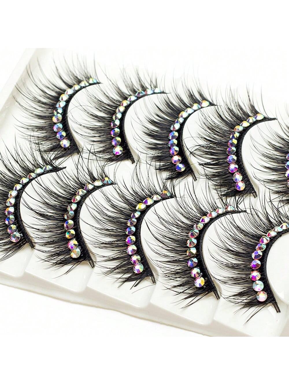 SHEIN 5 Pairs Black Long And Dense False Eyelashes With Diamond