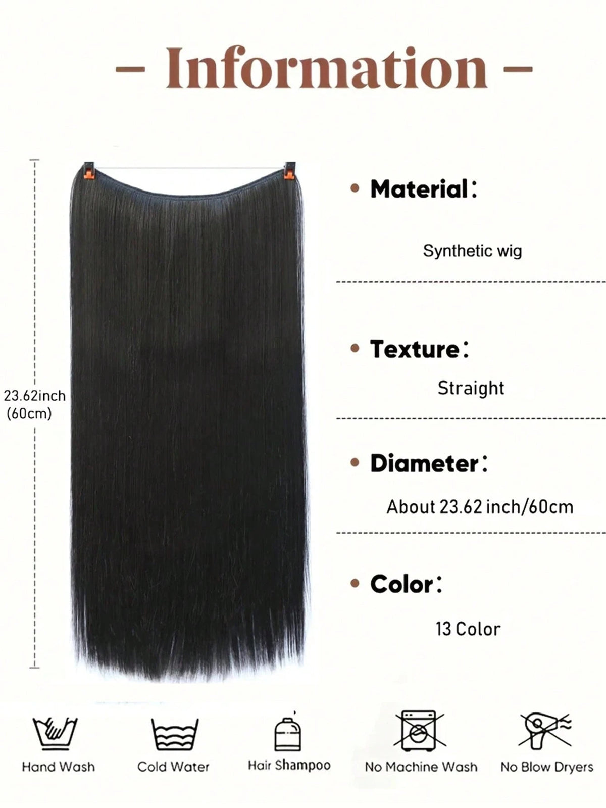 SHEIN 24Inch Long Invisible Fish Line Hair Extensions Hair Natural Black Y2