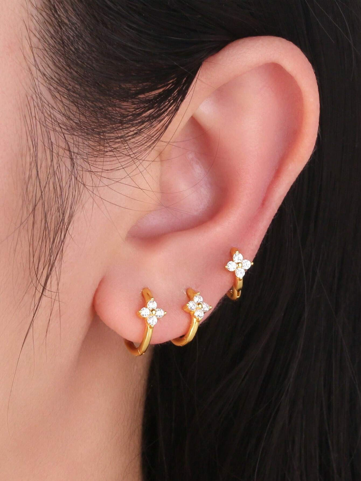 SHEIN 3pcs Dainty Tiny Huggie Hoop Earrings 14K Gold