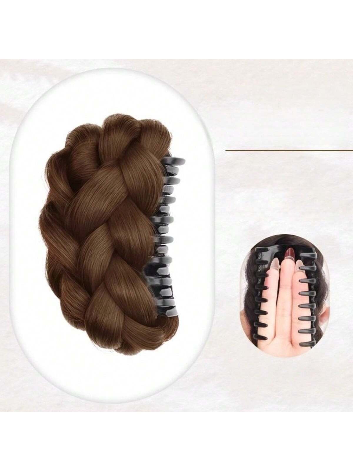 SHEIN Braided Synthetic Fiber Hair Bun Maker, High Crown Braided Bun Claw Clip