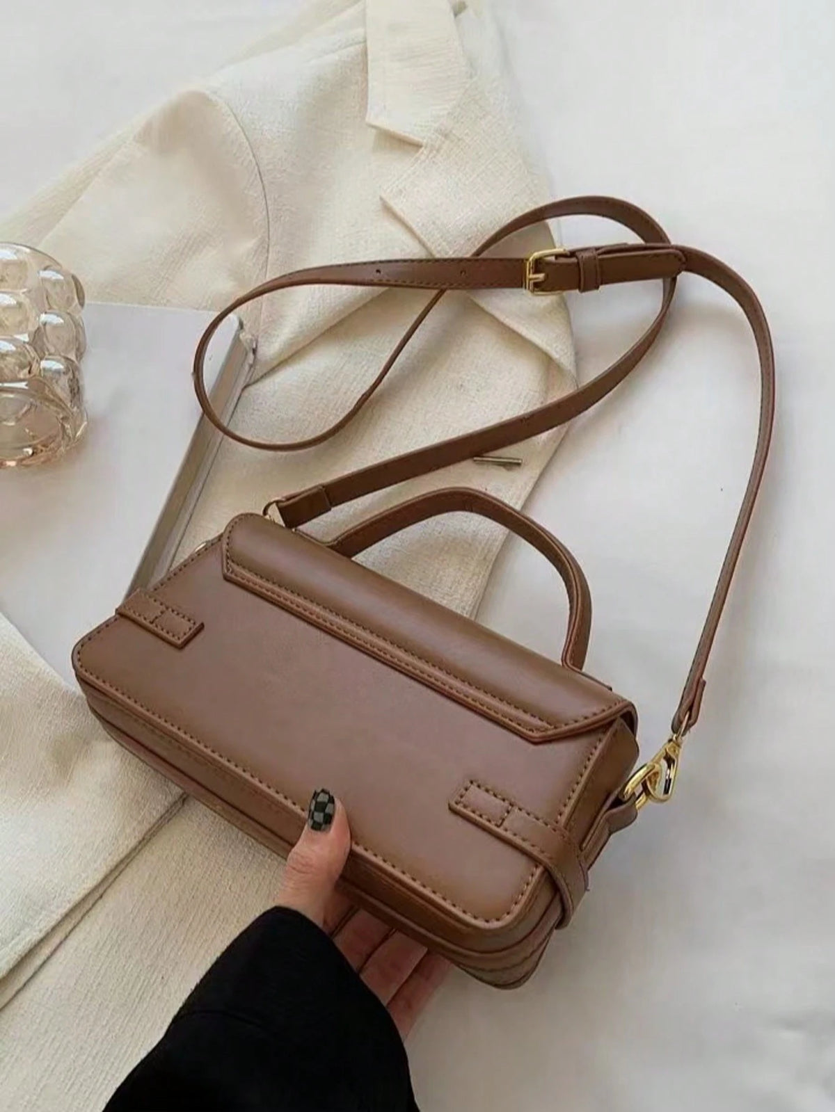 SHEIN Fashion Classic Joker Solid Color Pu Waterproof Fabric Bag