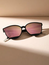 SHEIN Plastic Geometric Full Frame Decoration Mirrored Reflective Women Fashion Glasses