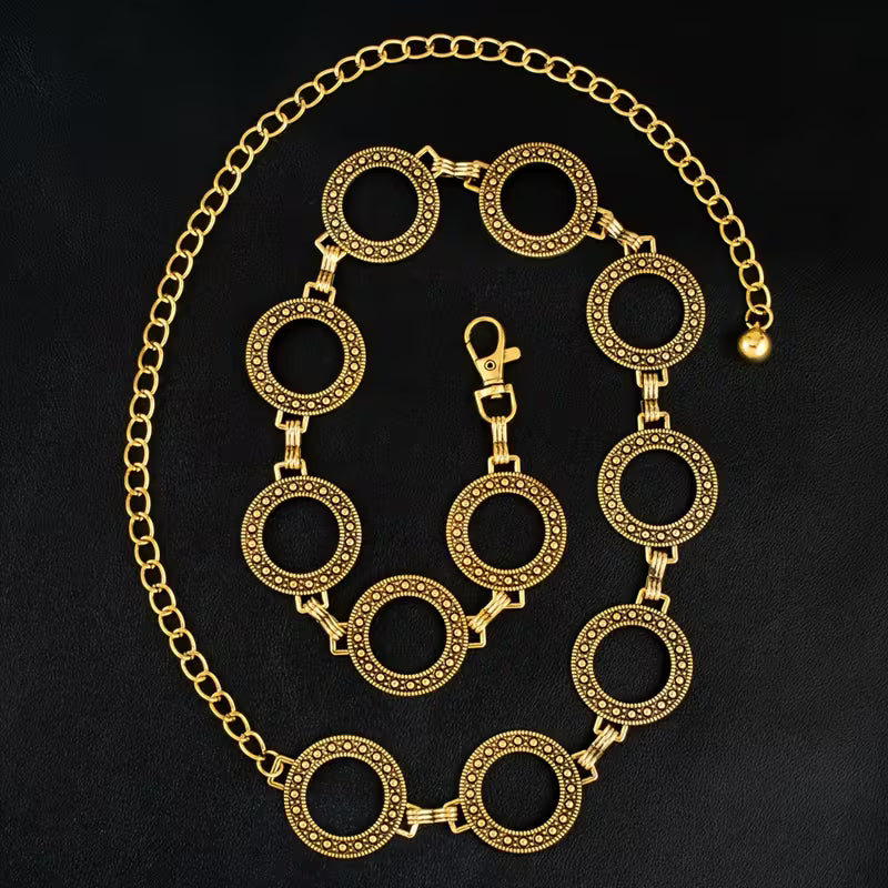 Vintage Metal Chain Belt with Rivet & Hollow-Out Belt