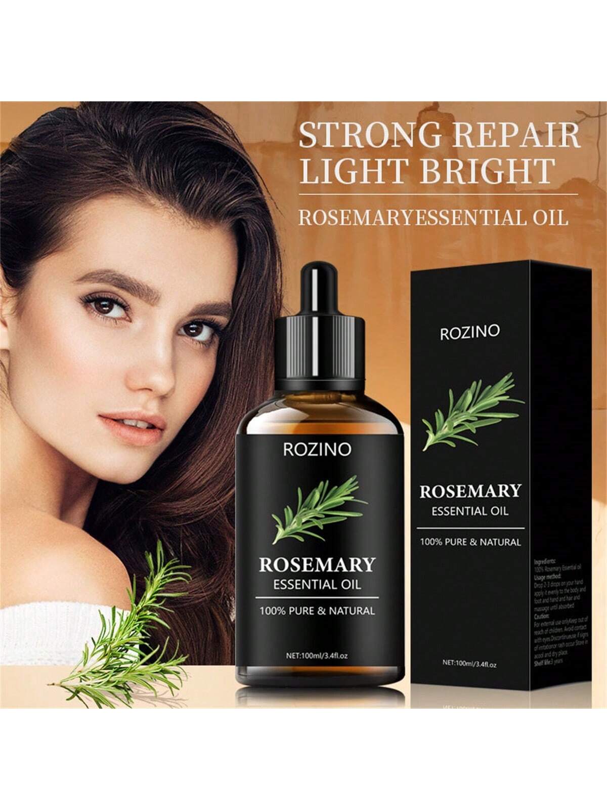 SHEIN Natural Rosemary Essential Oil, 100% Organic Pure