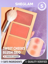 SHEGLAM Sweet Cheeks Blush Trio-Private Cabana 3-Clolor Powder Blush Palette Long Lasting High Pigment Pink Brown Rosa Blush