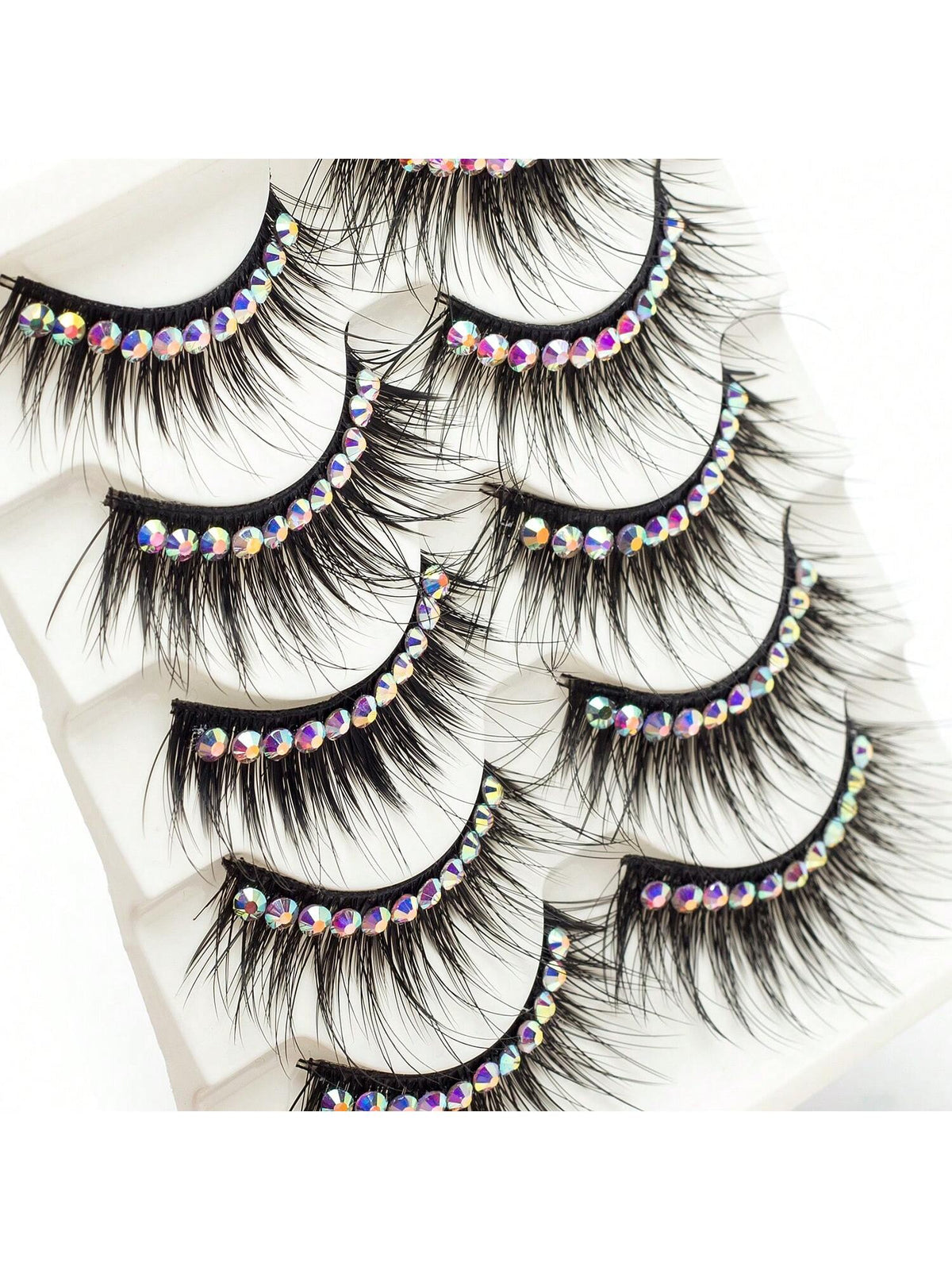 SHEIN 5 Pairs Black Long And Dense False Eyelashes With Diamond