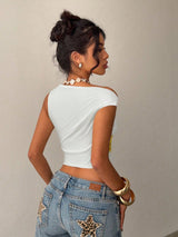 SHEIN Siren Gaze Summer Casual Asymmetrical Shoulder Top