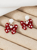 SHEIN Festive Red Bowknot & Pearl Earrings