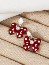 SHEIN Festive Red Bowknot & Pearl Earrings