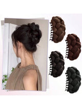 SHEIN Braided Synthetic Fiber Hair Bun Maker, High Crown Braided Bun Claw Clip
