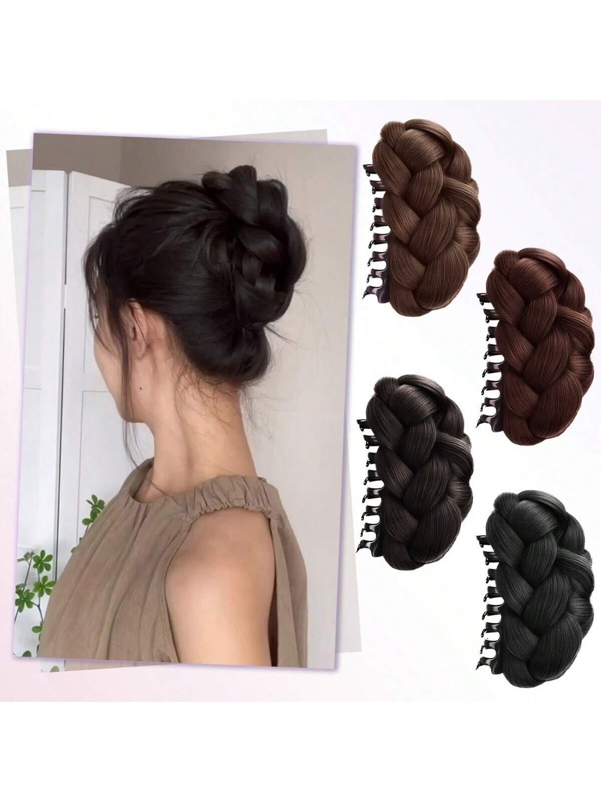 SHEIN Braided Synthetic Fiber Hair Bun Maker, High Crown Braided Bun Claw Clip
