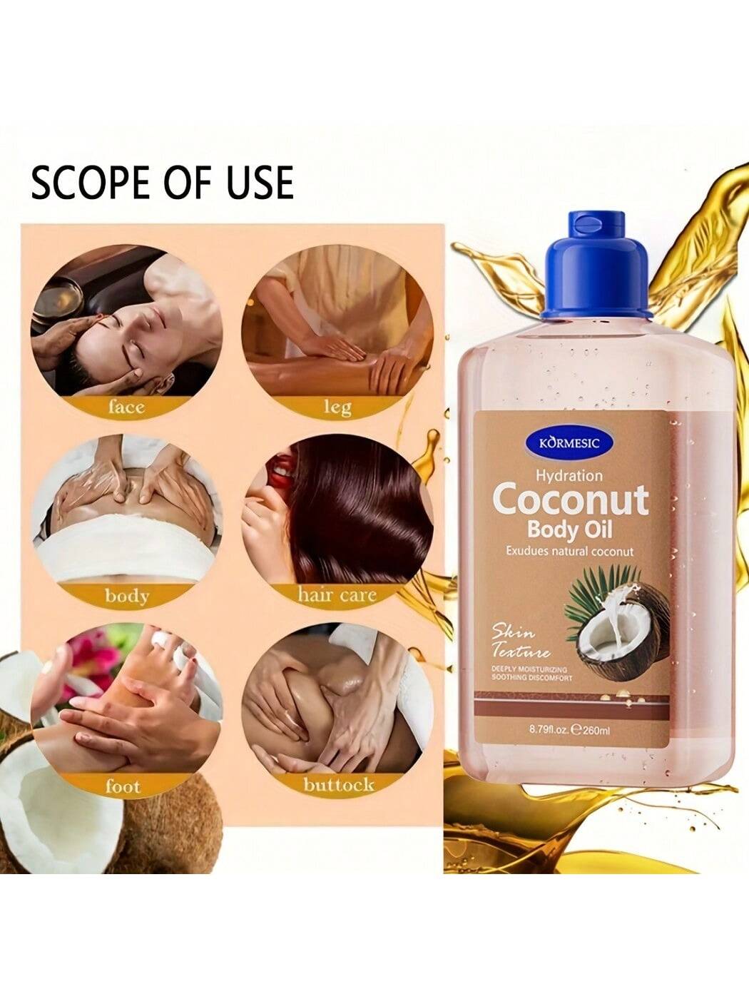 SHEIN Coconut Body Oil, Soothing Massage Oil