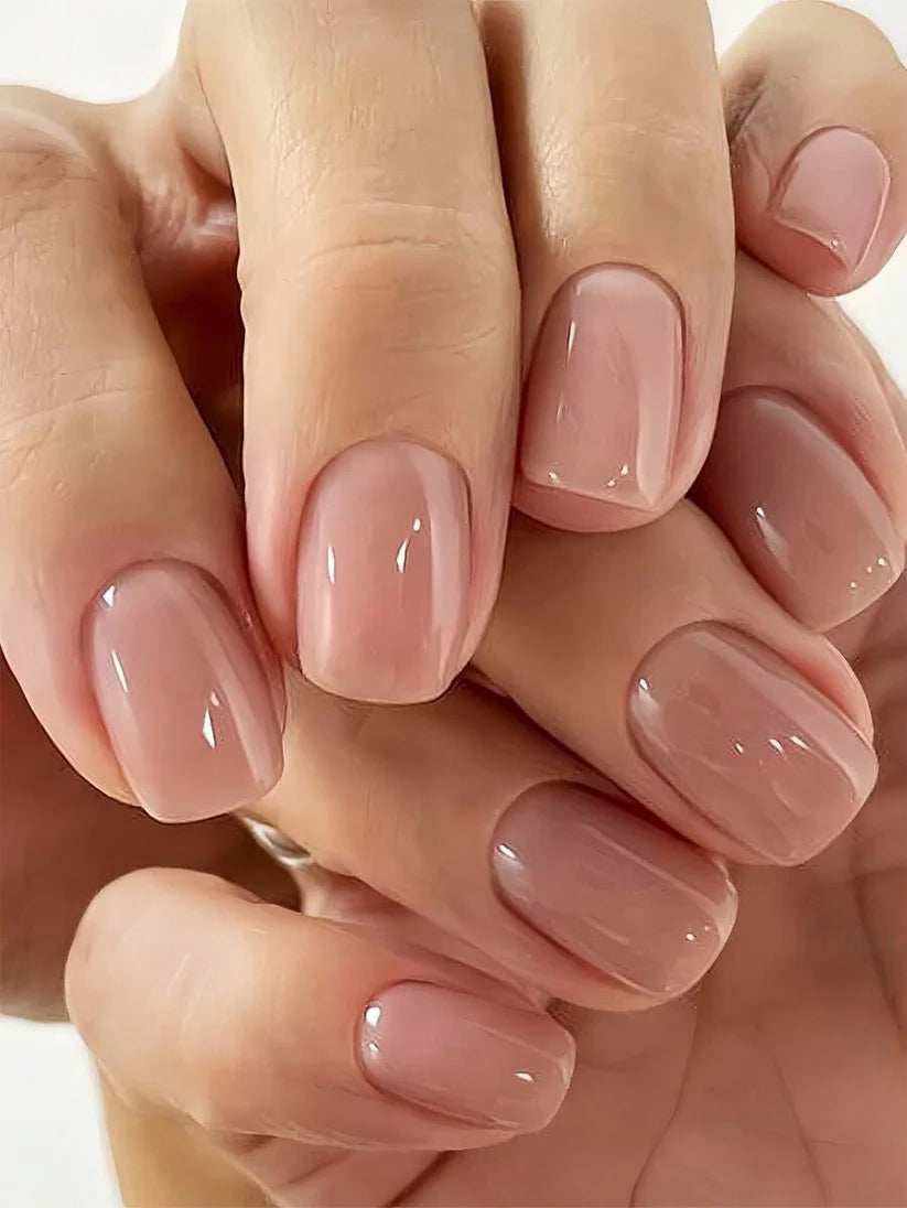 SHEIN 24pcs Reusable Square Medium Nude Pink Jelly Gel Nail Tips
