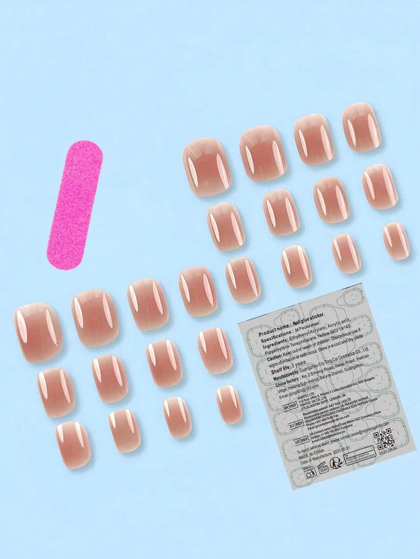 SHEIN 24pcs Reusable Square Medium Nude Pink Jelly Gel Nail Tips