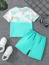 SHEIN 2pcs/Set Young Boy Casual Tropical Plant Print Short Sleeve Crew Neck Top