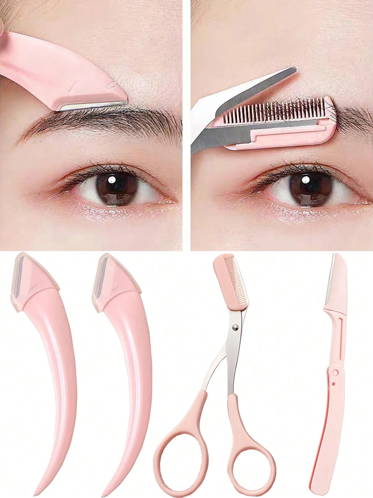 SHEIN Stainless Steel Eyebrow Trimmer Scissors Set With Comb, Suitable For Any Skin Type Beauty Tools