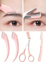 SHEIN Stainless Steel Eyebrow Trimmer Scissors Set With Comb, Suitable For Any Skin Type Beauty Tools