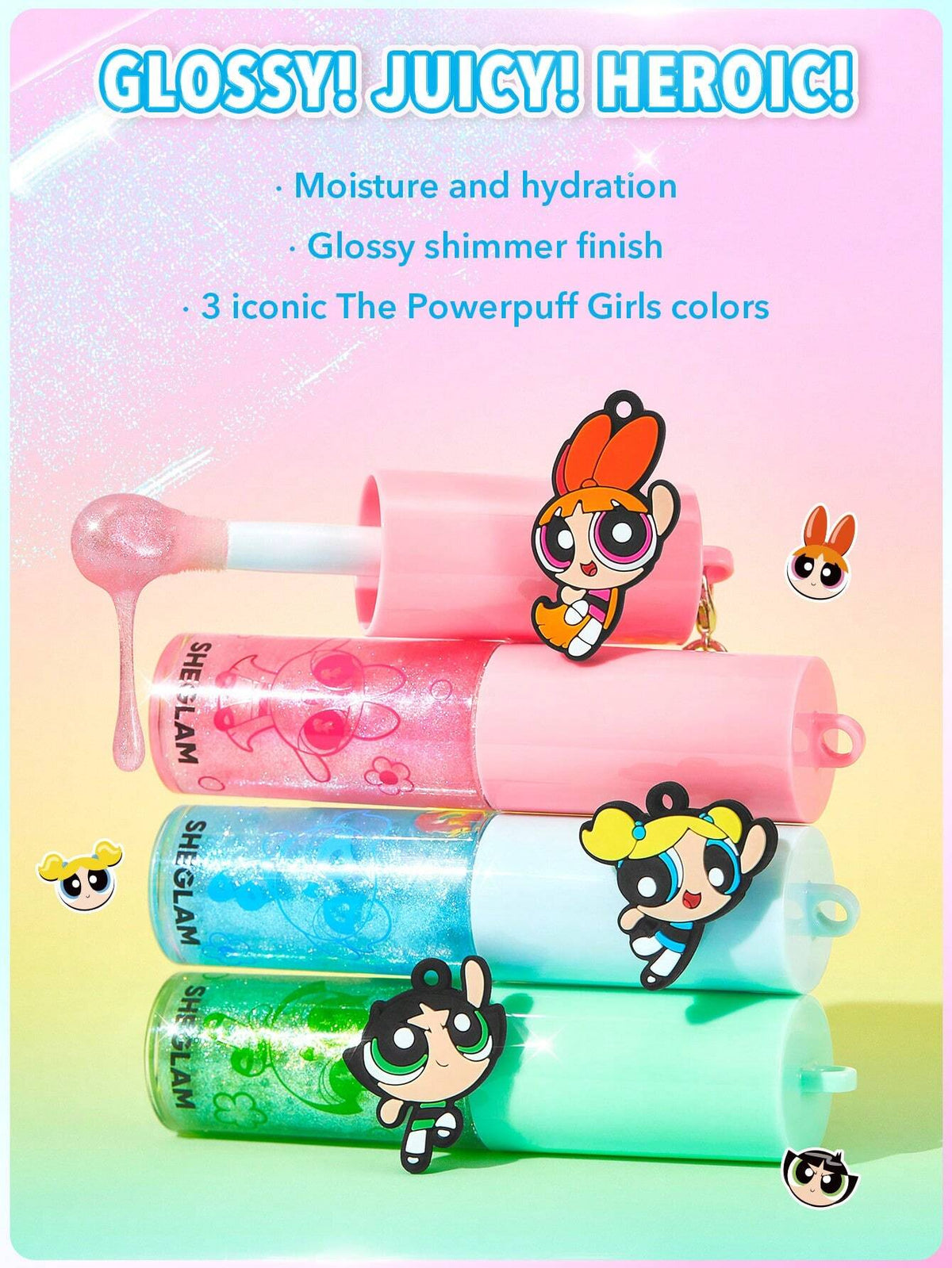 The Powerpuff Girls X SHEGLAM Super Trio Lip Gloss Color: Bubbles