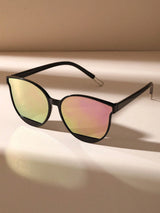 SHEIN Plastic Geometric Full Frame Decoration Mirrored Reflective Women Fashion Glasses