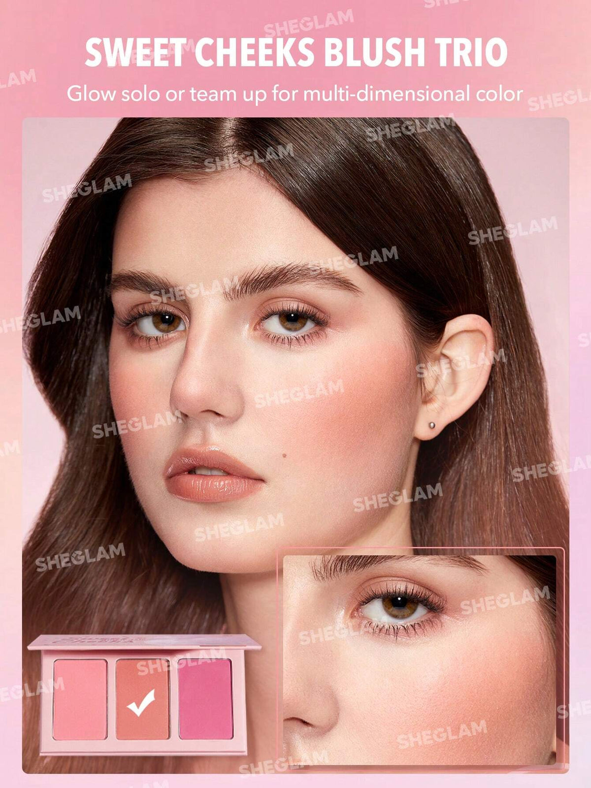 SHEGLAM Sweet Cheeks Blush Trio-Enamored 3-Clolor Powder Blush Palette Long Lasting High Pigment Pore-Less Matte Cheeks