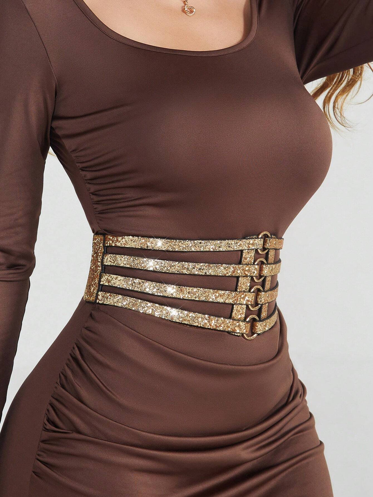 SHEIN 1pc Hollow Out Shiny Sequin Waist Belt 4-Rows Elastic