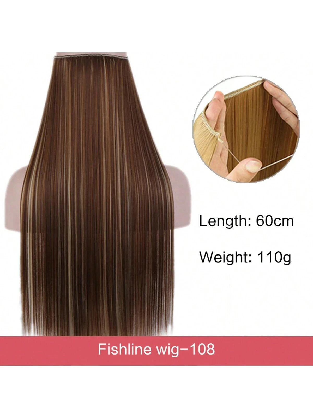 SHEIN 24Inch Long Invisible Fish Line Hair Extensions Hair Mixed Color Y108
