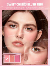 SHEGLAM Sweet Cheeks Blush Trio-Enamored 3-Clolor Powder Blush Palette Long Lasting High Pigment Pore-Less Matte Cheeks