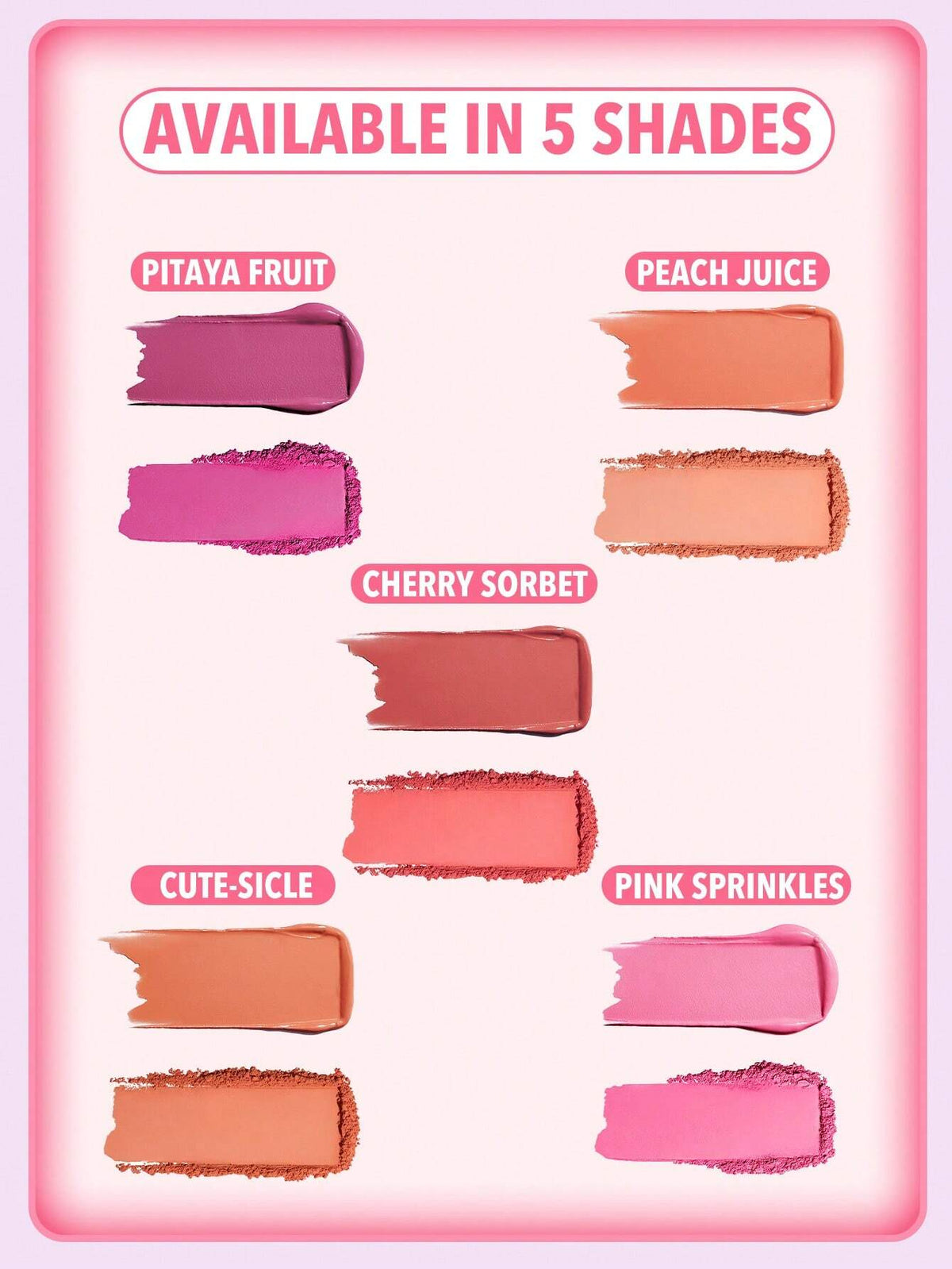 SHEGLAM Cheek 2 Cheek Blush Duo-Pink Sprinkles 5 Shades Cream Powder Blush