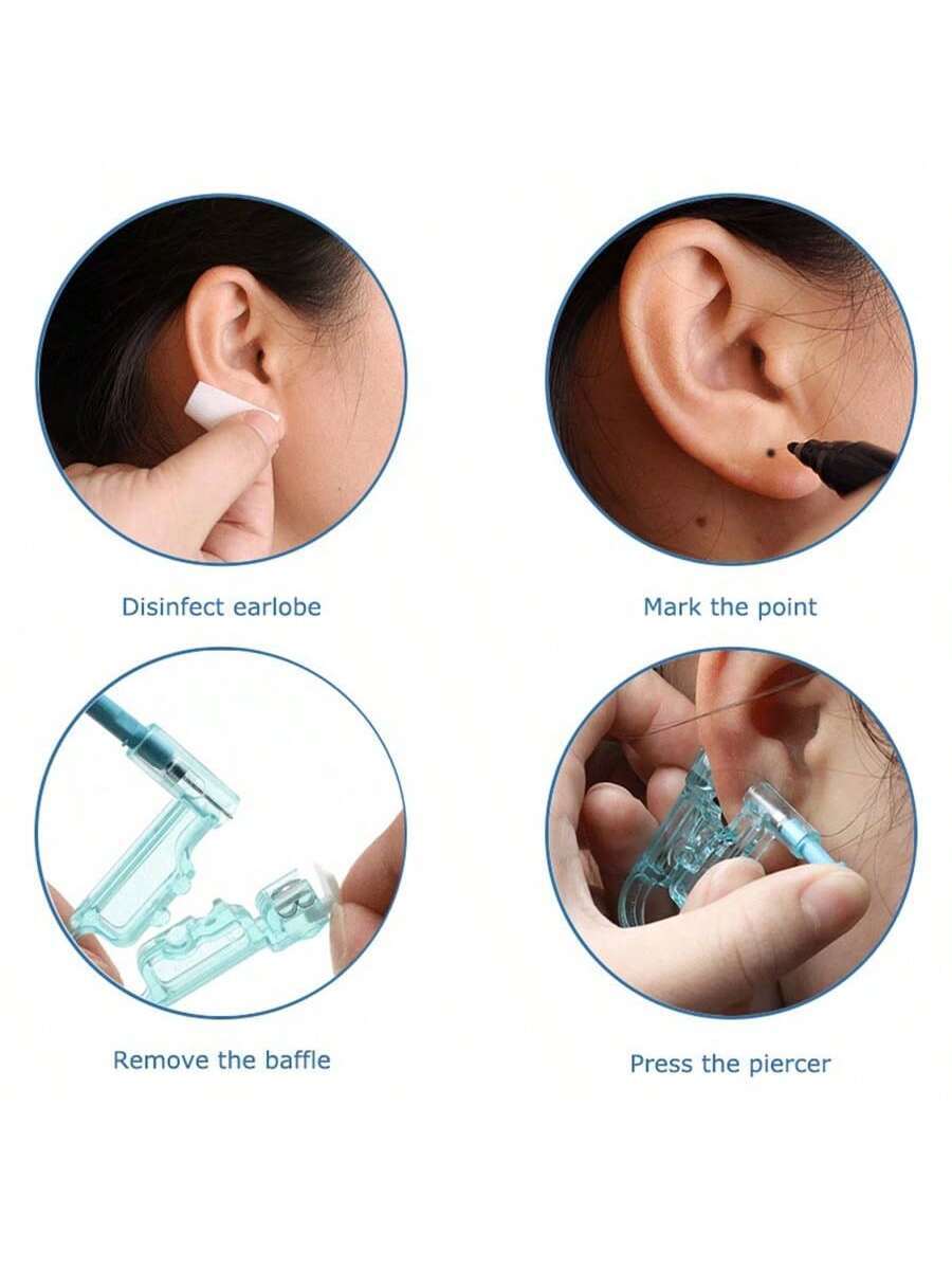 SHEIN 4pcs Disposable Ear Piercing Gun With Built-In Ear Studs-Safety Ear Piercing Kit