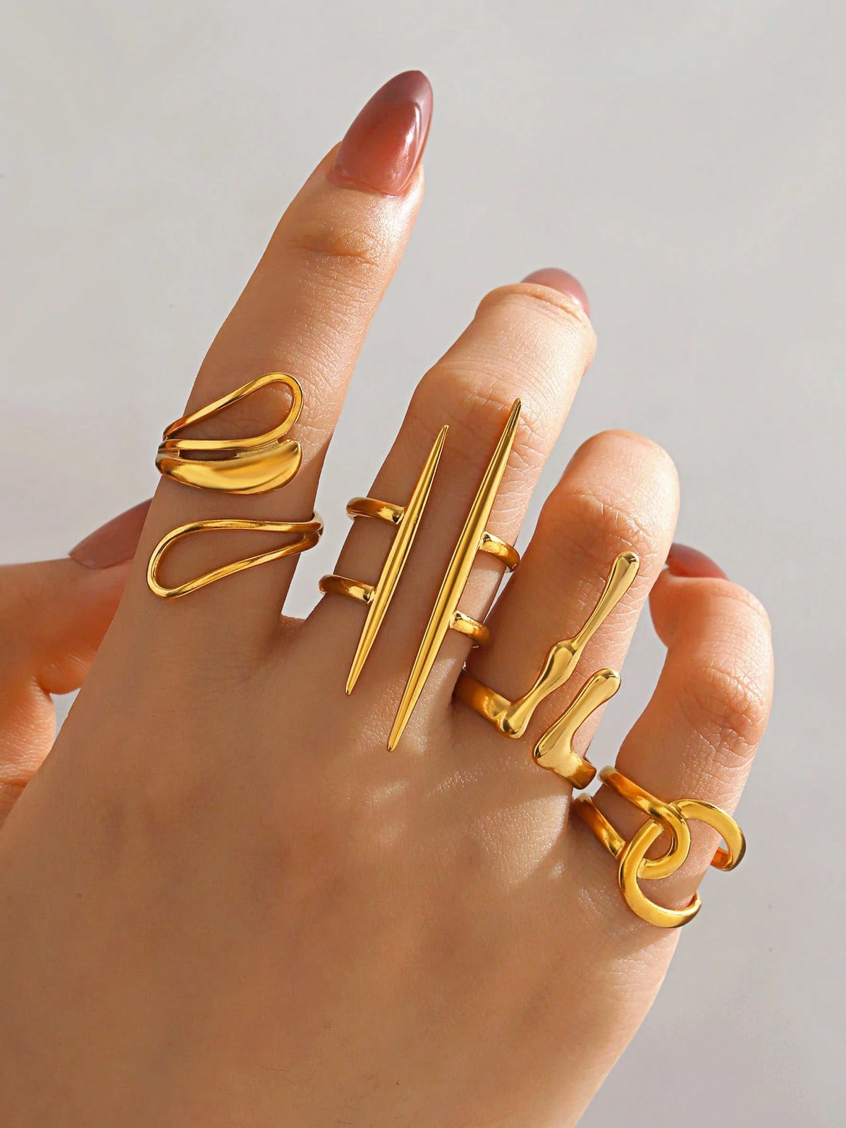 SHEIN Stainless Steel Minimalist 18K Gold Plated Geometric Line Design Open Rings