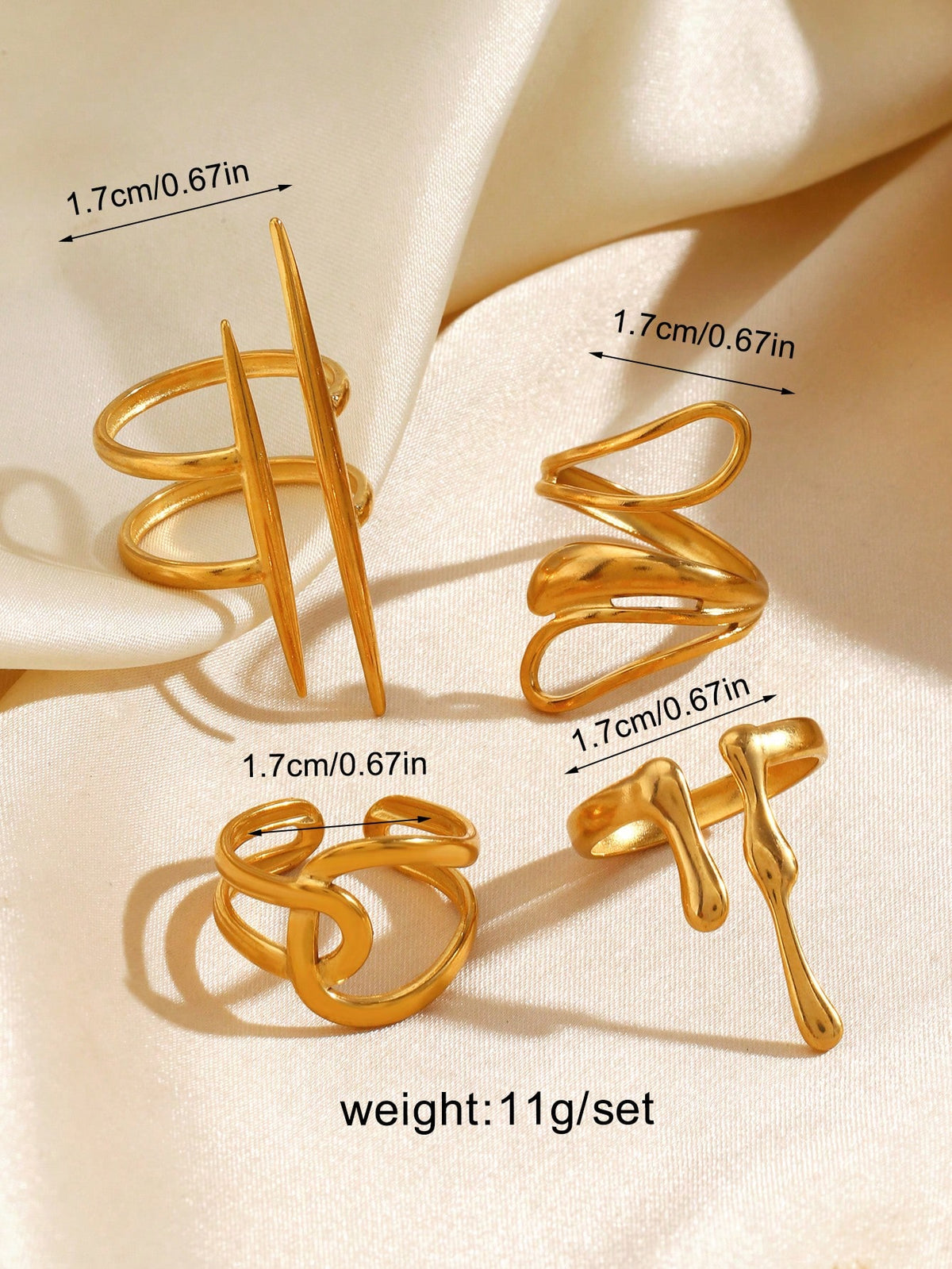 SHEIN Stainless Steel Minimalist 18K Gold Plated Geometric Line Design Open Rings