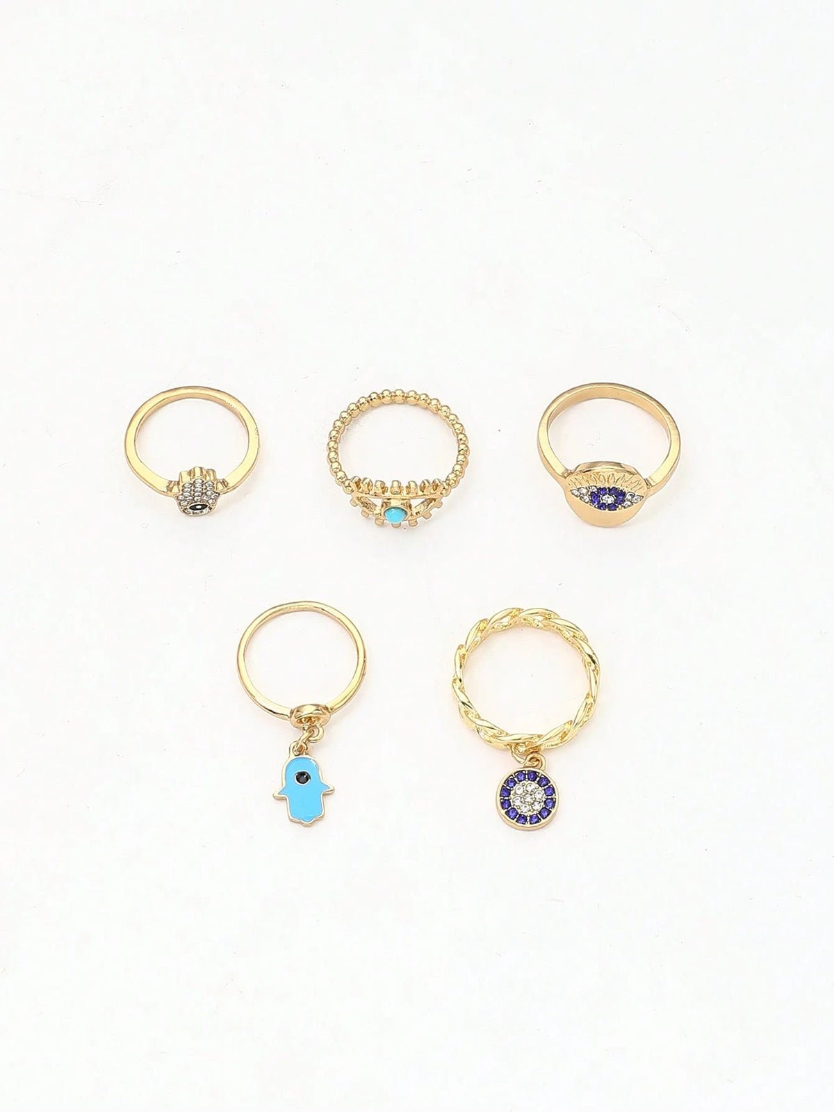 SHEIN 5pcs Handmade Enamel Rhinestone Blue Evil