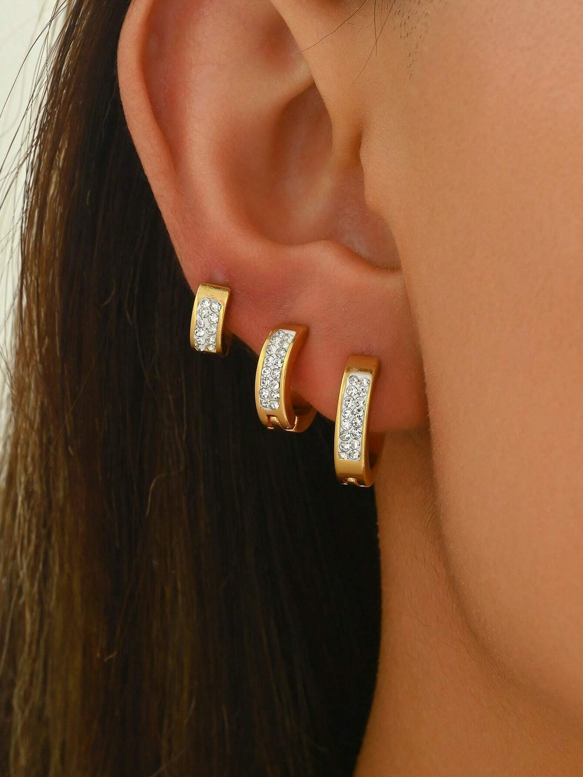 SHEIN Elegant Zirconia Hoop Earrings Set, Stainless Steel