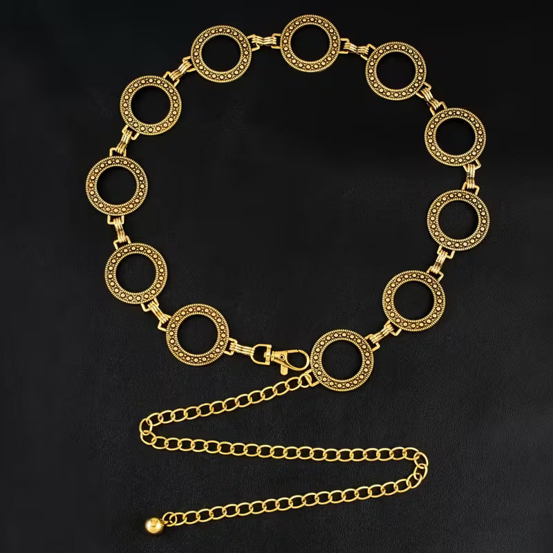 Vintage Metal Chain Belt with Rivet & Hollow-Out Belt