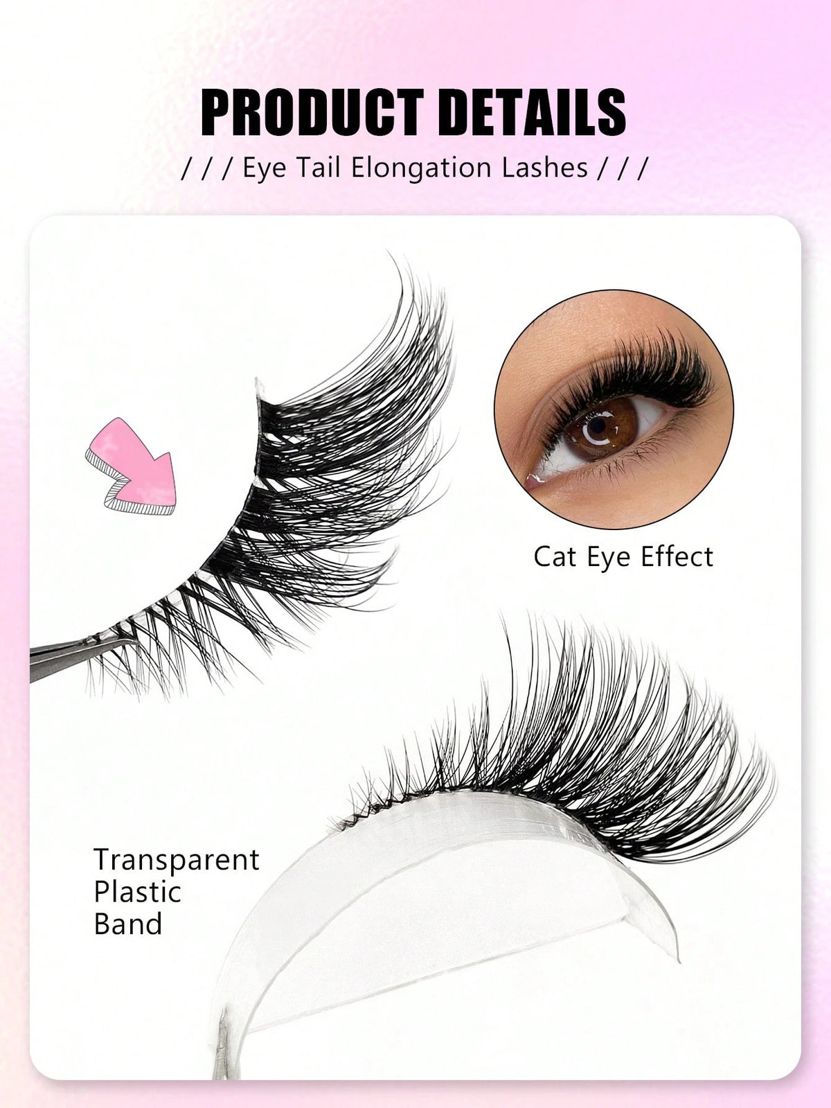 SHEIN Asiteo 7 Pairs Half-Strip False Eyelashes, Transparent Band With Cat Eye