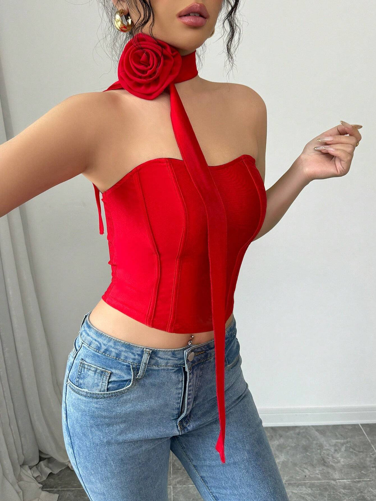SHEIN Elenzga Rose Floral Crop Top