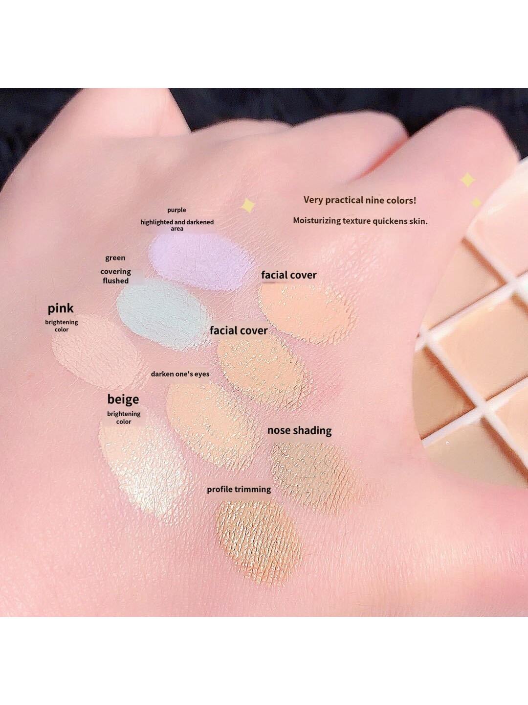 SHEIN ErshiQi 9 Color Concealer Makeup Palette, Dark Border
