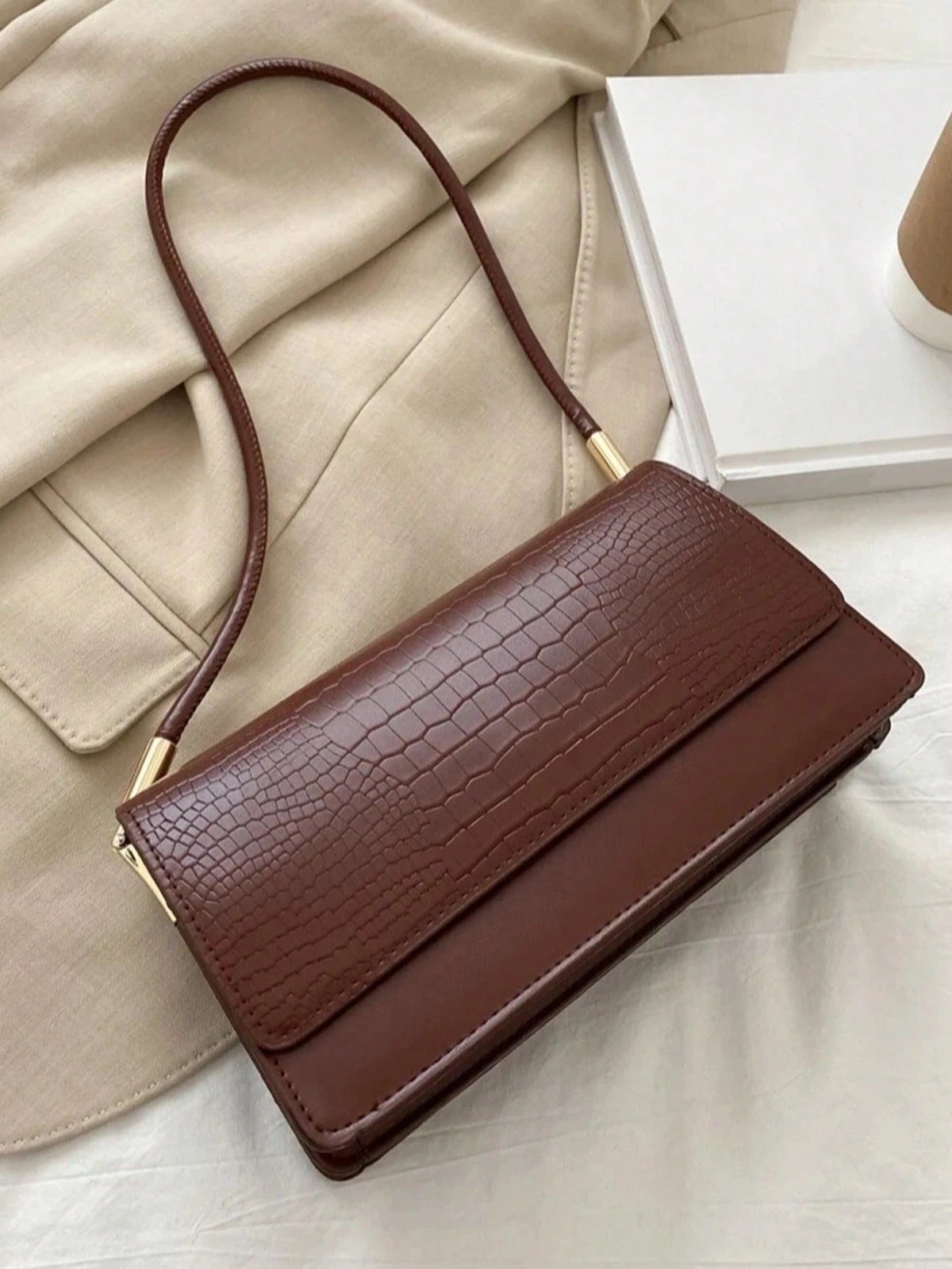 SHEIN Fashion Crocodile Embossed Flap Bag Shoulder Bag