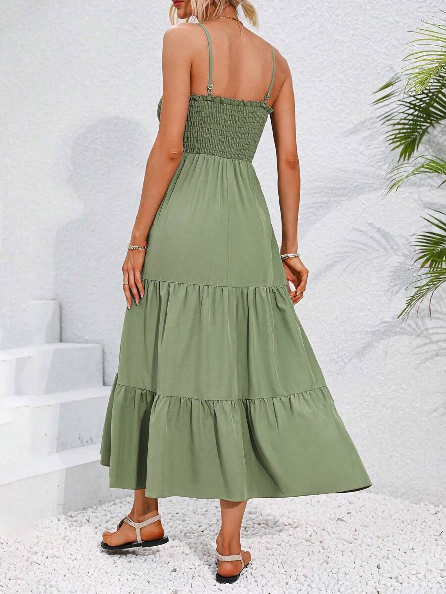 SHEIN Franclia Women's Shirred Ruffle Hem Cami Dress