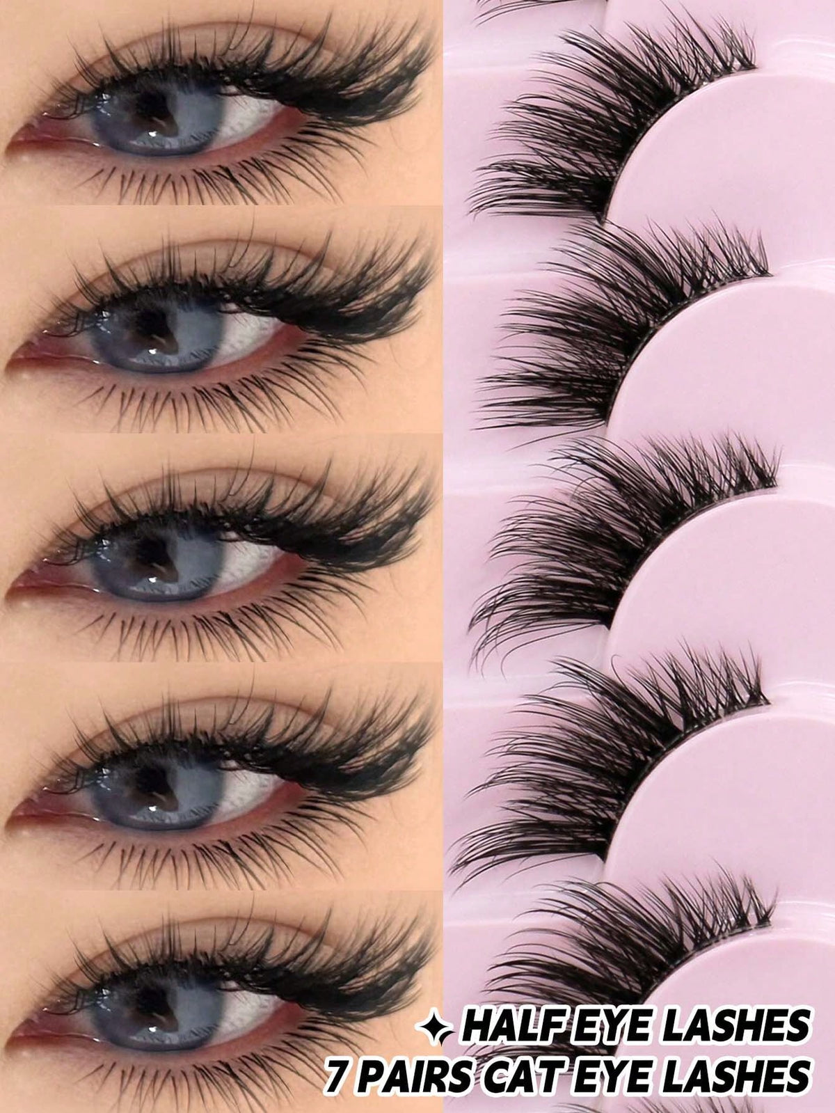 SHEIN GROINNEYA 10 Pairs Half Lashes Clear Band Eyelashes Cat Eye False Eyelashes
