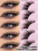 SHEIN GROINNEYA 10 Pairs Half Lashes Clear Band Eyelashes Cat Eye False Eyelashes