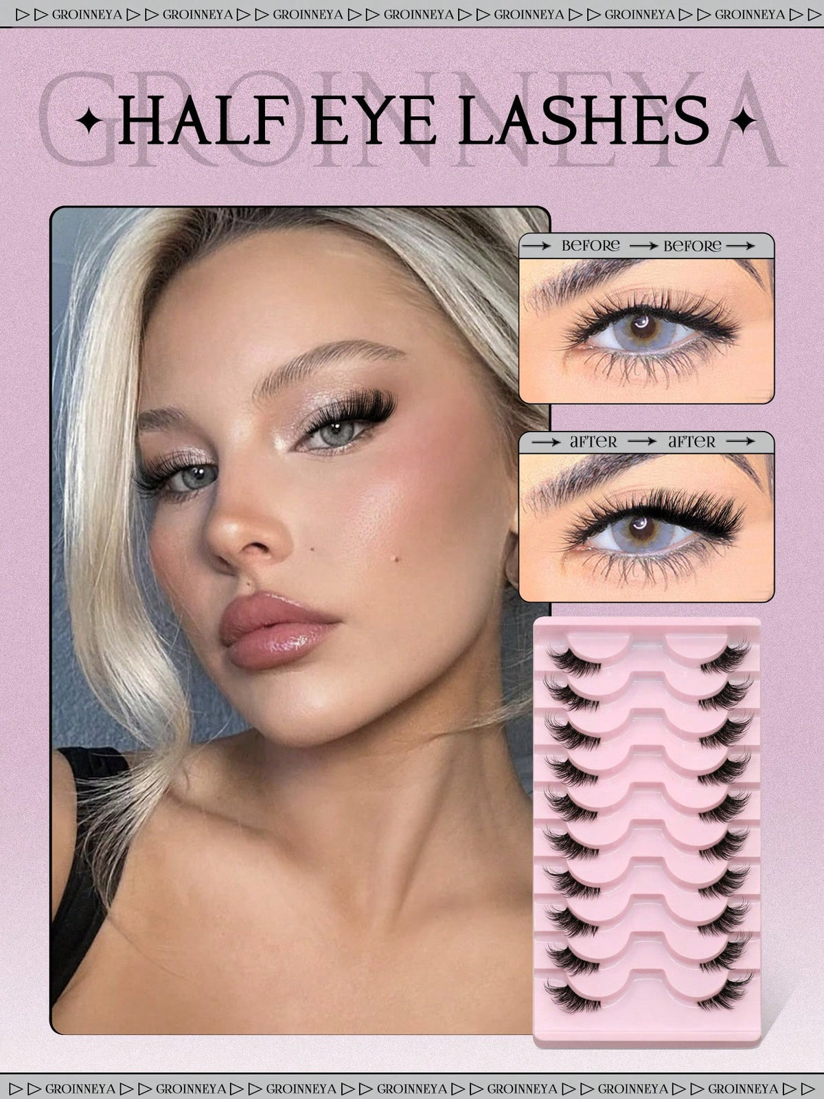 SHEIN GROINNEYA 10 Pairs Half Lashes Clear Band Eyelashes Cat Eye False Eyelashes
