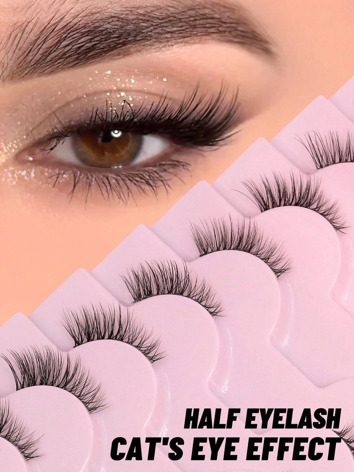SHEIN GROINNEYA 9 Pairs Half Lashes Clear Band Eyelashes Cat Eye