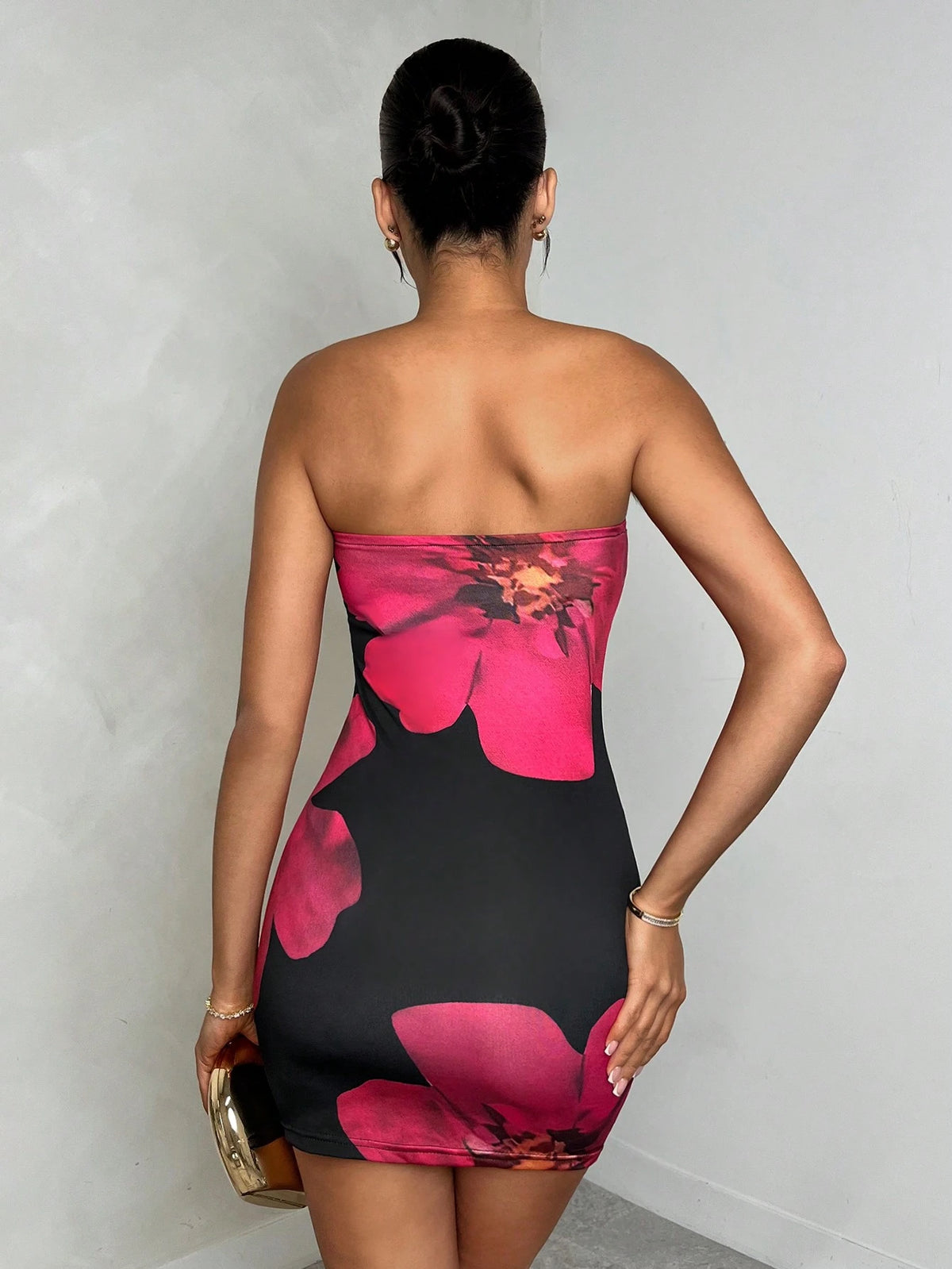 SHEIN Glamine Elegant Floral Print Tube Mini Dress